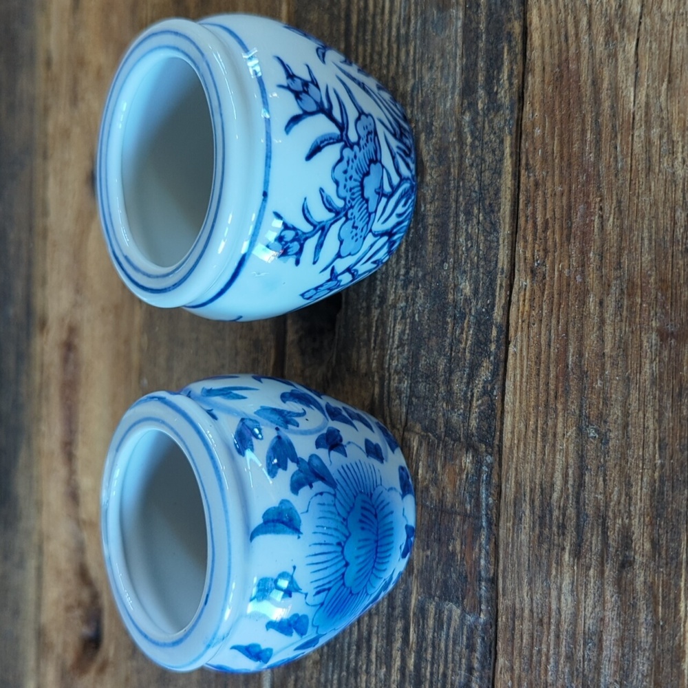 Blue Chinese Hand Painted Mini Vases (2)